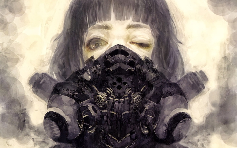 gas masks, women, apocalyptic, anime, artwork, anime girls, 1080P