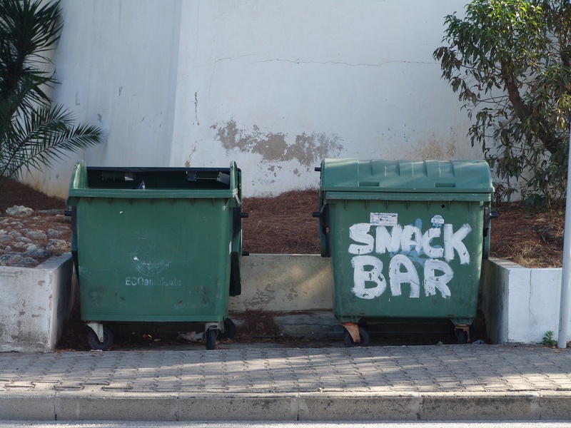 building exterior, plant, garbage can, container, text, architecture, green color, waste, garbage, ton of plastic, 1080P, wall, communication, recycling