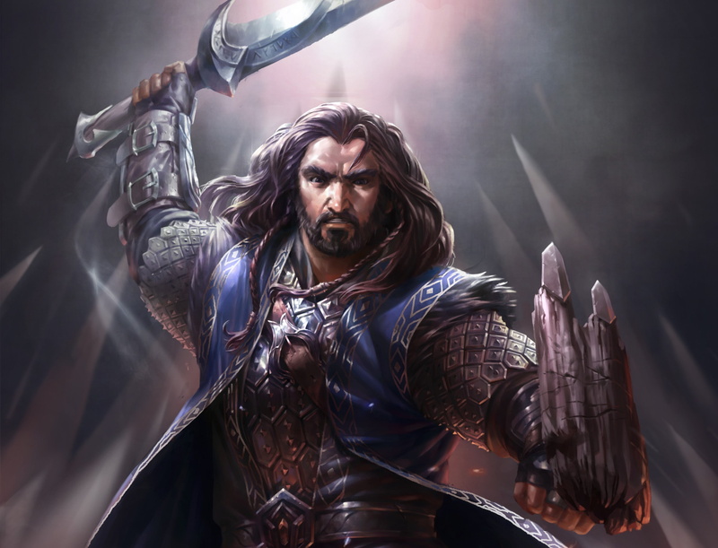 2K, holding, black, sword, blue, armour, man, wearing, dwarf, digital, the Lord of the rings, Thorin, lord of the rings, weapons, shield, warrior