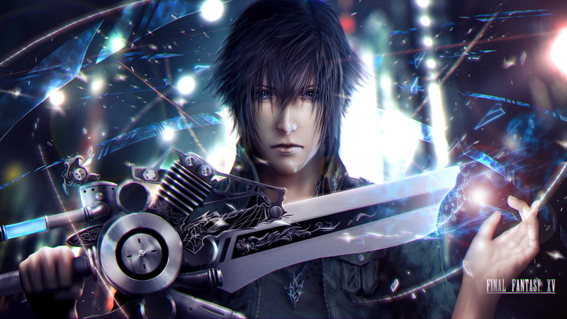 fantasy, hairstyle, digital composite, art, guy, adult, one person, Final Fantasy XV, illuminated, sword, technology, noctis, iv, holding, young adult