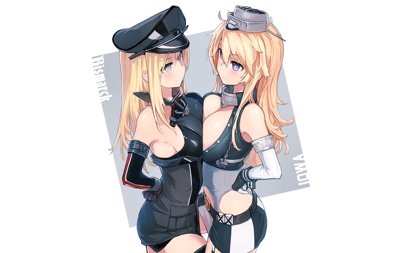 two people, white background, Blue Eyes, studio shot, Anime, real people, women, Iowa (Kancolle), clothing, young women, Skirt, young adult, casual clothing