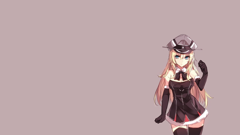 bow (Clothing), Anime, Blue Eyes, Kantai Collection, Hat, 1080P, Girl, Glove, Blonde, Long Hair, Black Dress, Dress, Bismarck (Kancolle), Thigh Highs
