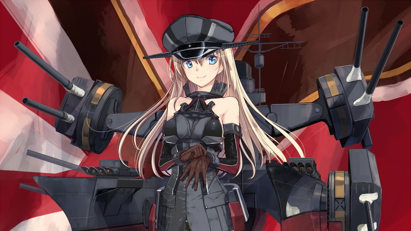 long hair, 1080P, anime, Kantai Collection, blue eyes, blonde, artwork, anime girls, Bismarck (KanColle)
