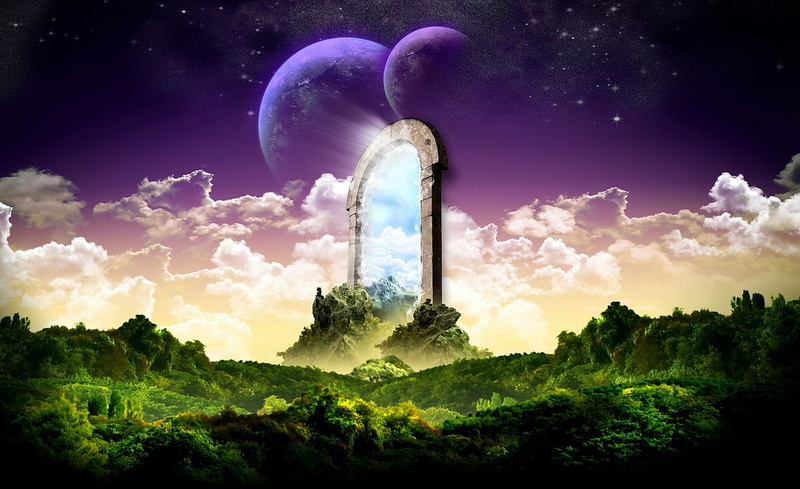 space, scenery, tree, plant, art, landscape, fantasy, land, framed, fantasy art, sauer, beauty in nature, Door, tranquil scene, creative design, nature