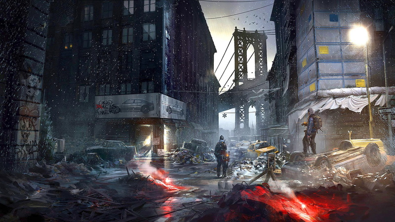 1080P, birds, artwork, Tom Clancys The Division, Wheels, city, bridge, New York City, video games, digital art, snow, trash, street, car