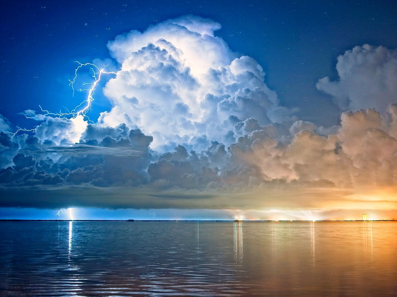 horizon, water, idyllic, starry night, white, yellow, nature, 720P, scenics - nature, non-urban scene, Florida, storm, no people, reflection, tranquil scene