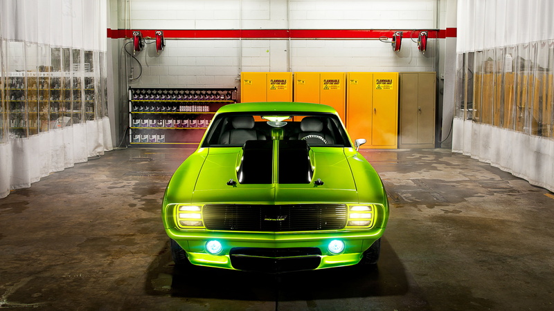 city, motion, land vehicle, Green Monster, 4K, mode of transportation, communication, motor vehicle, Chevrolet Camaro SS, transportation, garage, 1969