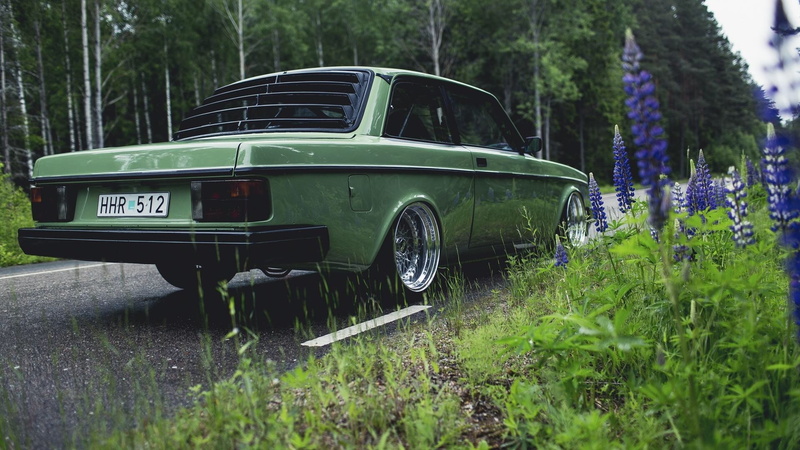 green color, tree, nature, travel, forest, field, no people, day, transportation, retro styled, growth, plant, mode of transportation, grass, volvo car road nature volvo 240 green