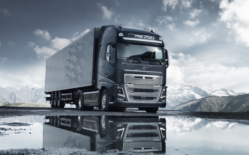 gray, volvo fn16 750, lake, winter, blue, freight Transportation, semi-Truck, snow, cloud - sky, black, scenics - nature, non-urban scene, fh16, beauty in nature