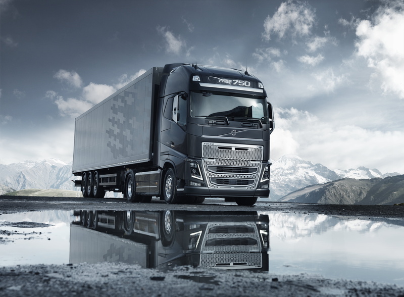 black, semi-Truck, snowcapped mountain, day, sky, landscape, beauty in nature, cargo Container, blue, business, mountain Range, trucking, fh16, road, water