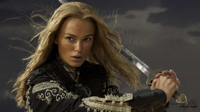 Pirates of the Caribbean: At Worlds End, headshot, hairstyle, holding, hair, blond hair, front view, women, clothing, witch, warm clothing, Keira Knightley