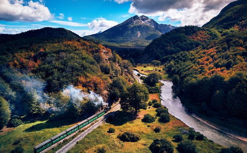 Trains, leafed, green, scenics - nature, world, Motors, idyllic, Train, mountain peak, Aerial, mountain range, transportation, environment, Journey, cloud - sky