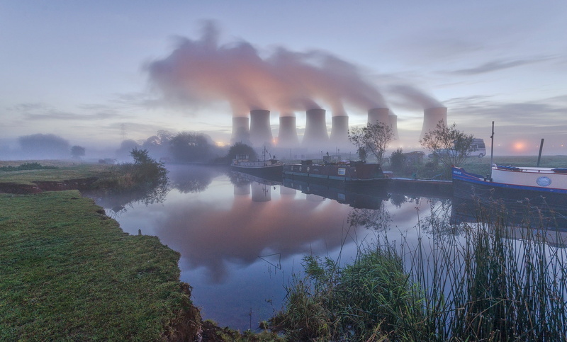 1080P, river, trees, long exposure, environment, mist, power plant, nuclear power plant, reflection, cooling towers, smoke, boat, water, grass
