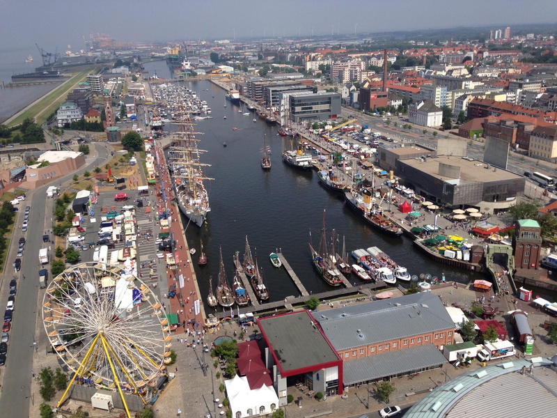 amusement park ride, day, travel destinations, amusement park, building exterior, aerial view, harbour festival, bremerhaven, cityscape, ferris wheel, weser
