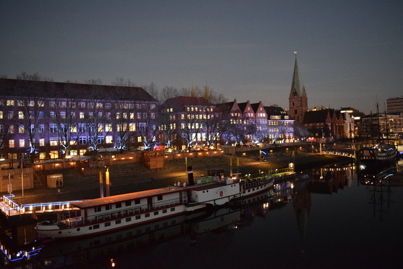 Kill, sky, no people, Weser, Bremen, night, city, nature, illuminated, travel, reflection, transportation, ships, architecture, 5K, high angle view, nautical vessel