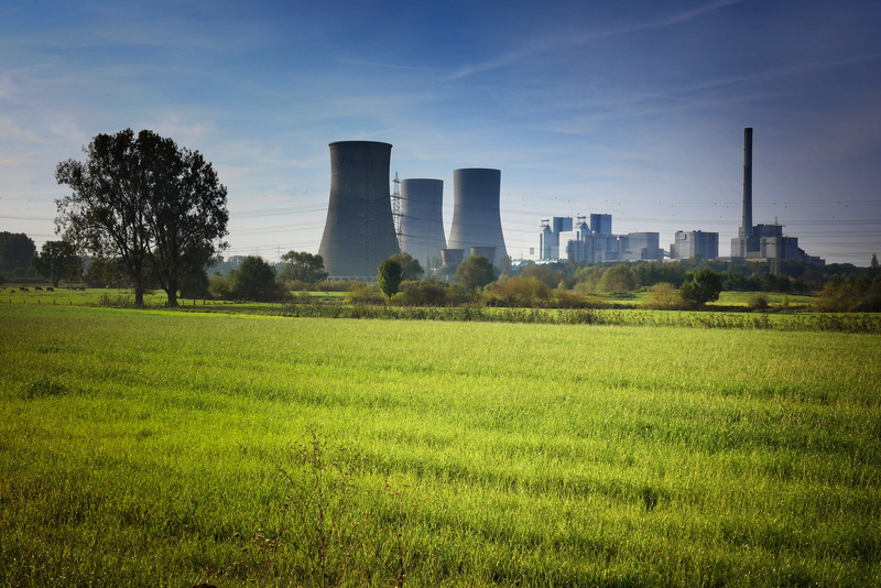grass, power, field, no people, sky, land, pollution, contrast, built structure, energy, building exterior, green color, 4K, outdoors, nuclear plant, landmark