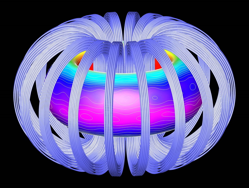 multicolored, drawing, black background, connection, wireless technology, glowing, toroidal, blue, communication, field coils, oak ridge national laboratory