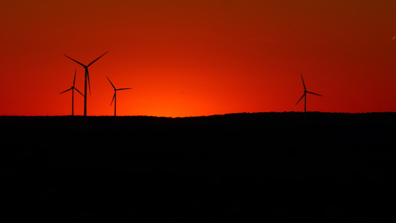 wind energy, wind, turning, dusk, wind park, scenics - nature, windräder, power in nature, wind Power, sunset, bright red, power, renewable energy, environmental technology