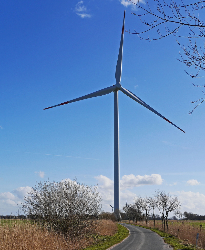 wind energy, day, sky, field, nature, clouds, wind, flat land, outstanding, lane, land, sustainable resources, fuel and Power Generation, blue, pinwheel