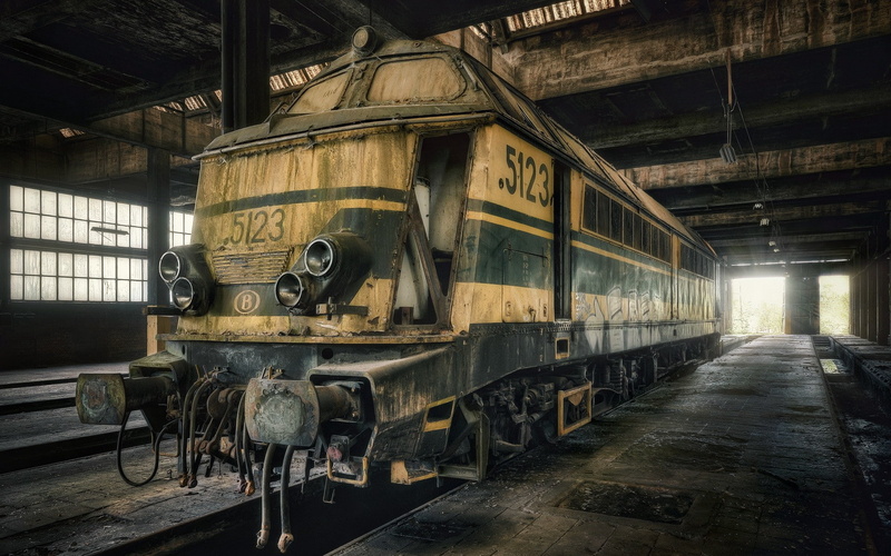 transportation, abandoned, indoors, public transportation, railroad track, factory, old, ceiling, vehicle, industrial equipment, rail transportation, train - vehicle