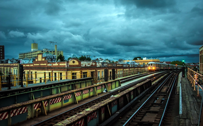 concrete, city, building exterior, rail transportation, station, transportation, 1080P, architecture, sky, railway, storm, no people, mode of transportation