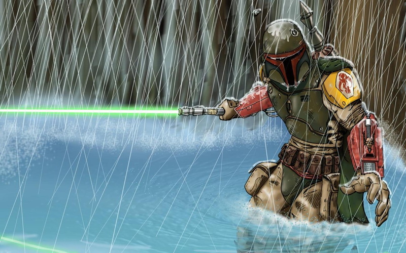 rain, wars, fett, lightsaber, cartoon/comic, hd, drawing, star, 720P, boba