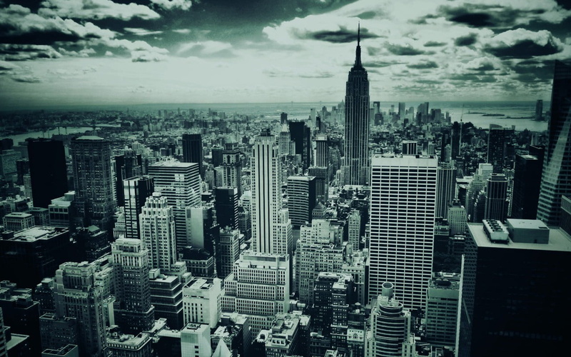 tower, sky, high angle view, city, aerial, monochrome, highrise, built structure, view, New York City, residential district, building exterior, settlement