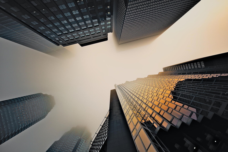landscape, tall - high, skyscraper, directly below, nature, day, photography, buildings, sky, digital composite, building exterior, business, city, building