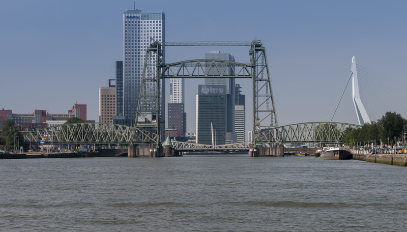 hitch, steel, bridge, outdoors, skyscraper, new mesh, no people, sky, building exterior, building, mesh, highrise, maastoren, rotterdam, water, monument