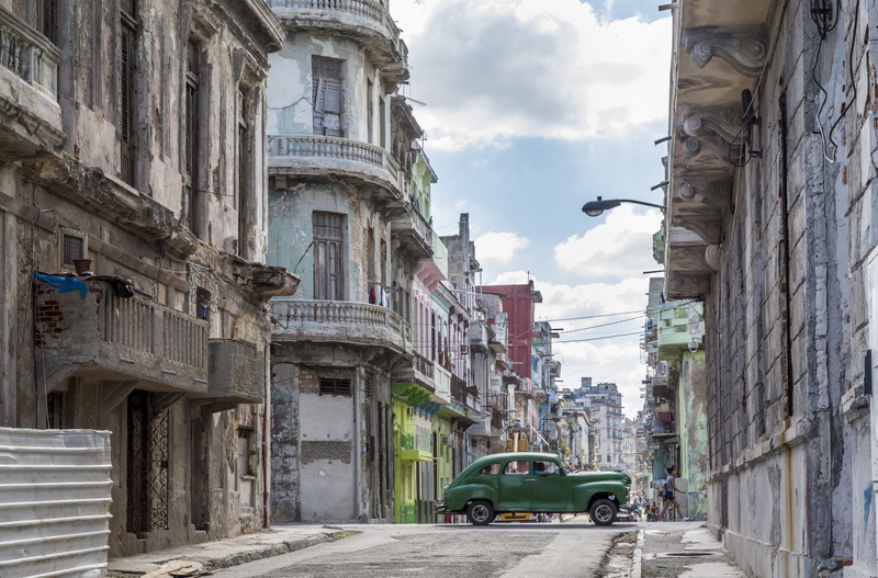 photo, motor vehicle, landmark, nature, cloud - sky, havana centro, gray, green, transportation, street, old, near, building, house, built structure, travel