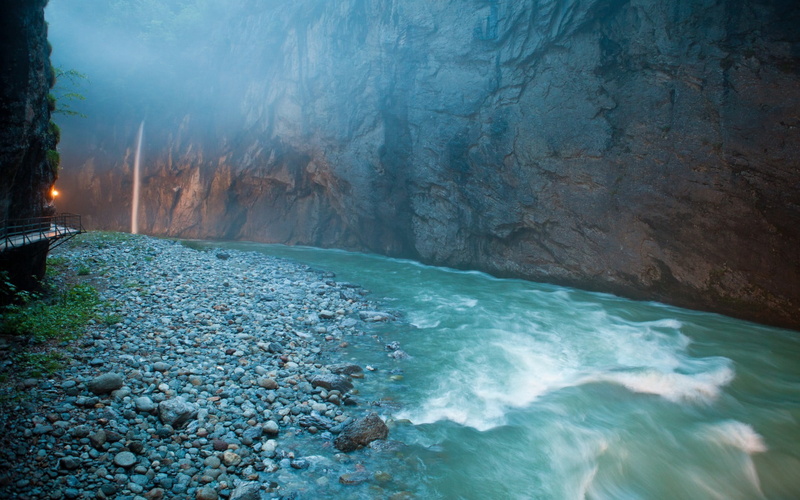 solid, lake, painting, scenics - nature, long exposure, nature, beauty in nature, flowing, waterfall, blurred motion, motion, tranquility, Switzerland