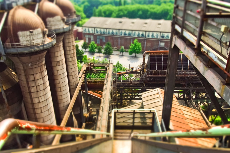 old, building, steel mill, outdoors, ailing, lines, wood - material, ruhr area, basket, leave, old factory, water, no people, factory building, rusty, selective focus