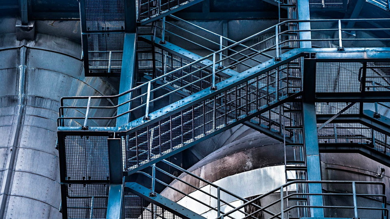 building, stairs, factories, industrial, 1080P, cyan