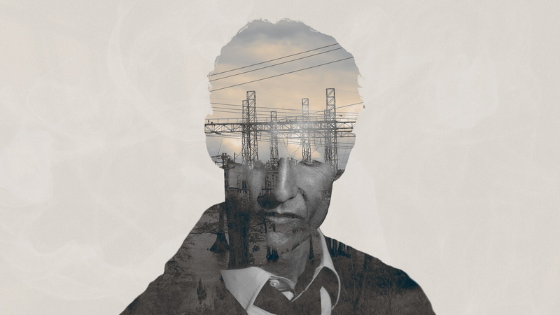 built structure, portrait, building exterior, leisure activity, day, faded, reflection, history, one person, factories, lifestyles, outdoors, digital composite