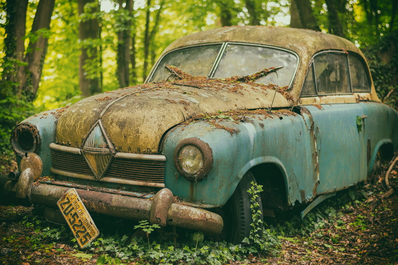 retro, tree, cemetery, memory, mode of transportation, decay, classic, forest, old, damaged, history, car cemetery, deterioration, resting place, vintage