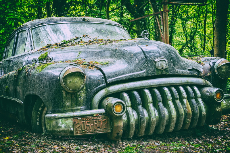 buick, old, obsolete, metal, resting place, no people, abandoned, retro, run-down, retro styled, rusty, american, tree, automotive, car cemetery, mode of transportation