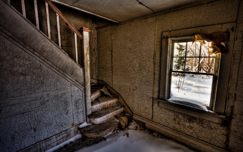 old building, window, snow, abandoned, ruin, 1080P
