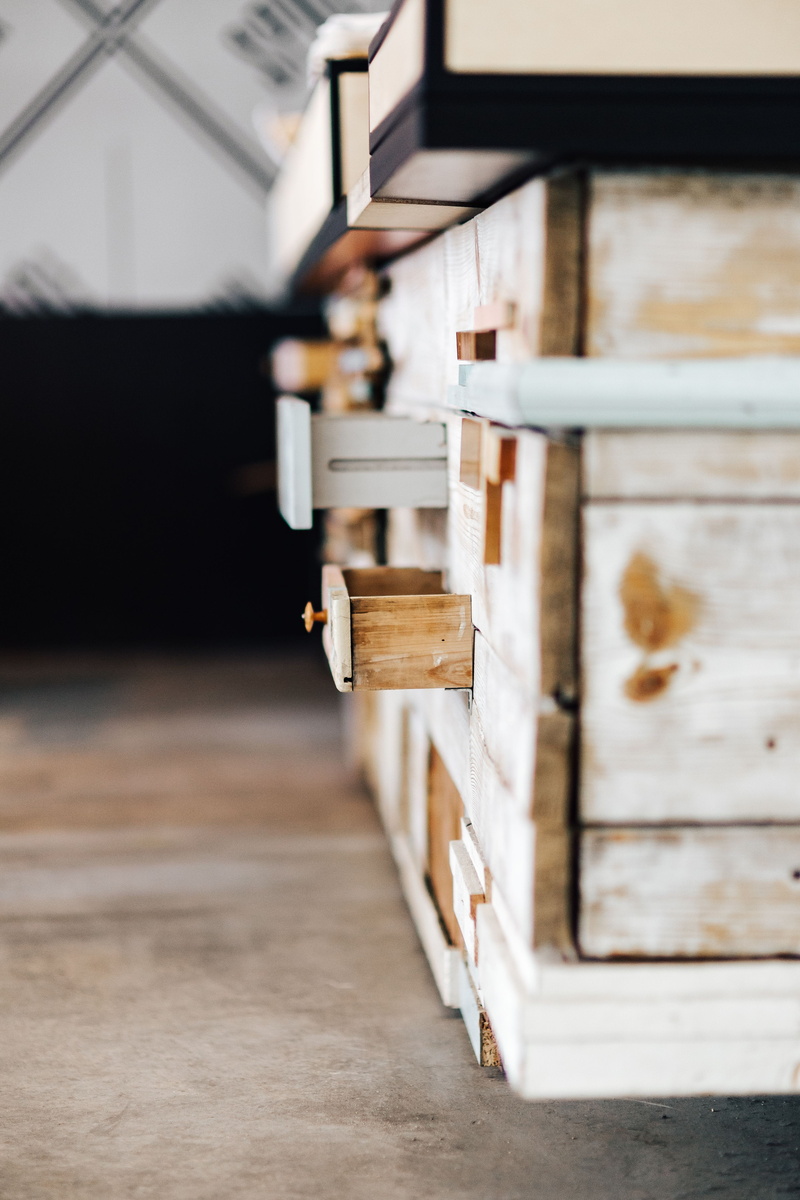 architecture, built structure, cellar, exhibit, indoors, metal, table, planks, focus on foreground, building, in a row, shelves, wood - Material, warehouse