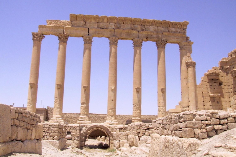 ancient civilization, Syria, sky, history, deterioration, 720P, built structure, outdoors, architectural column, ruined, travel destinations, place of worship
