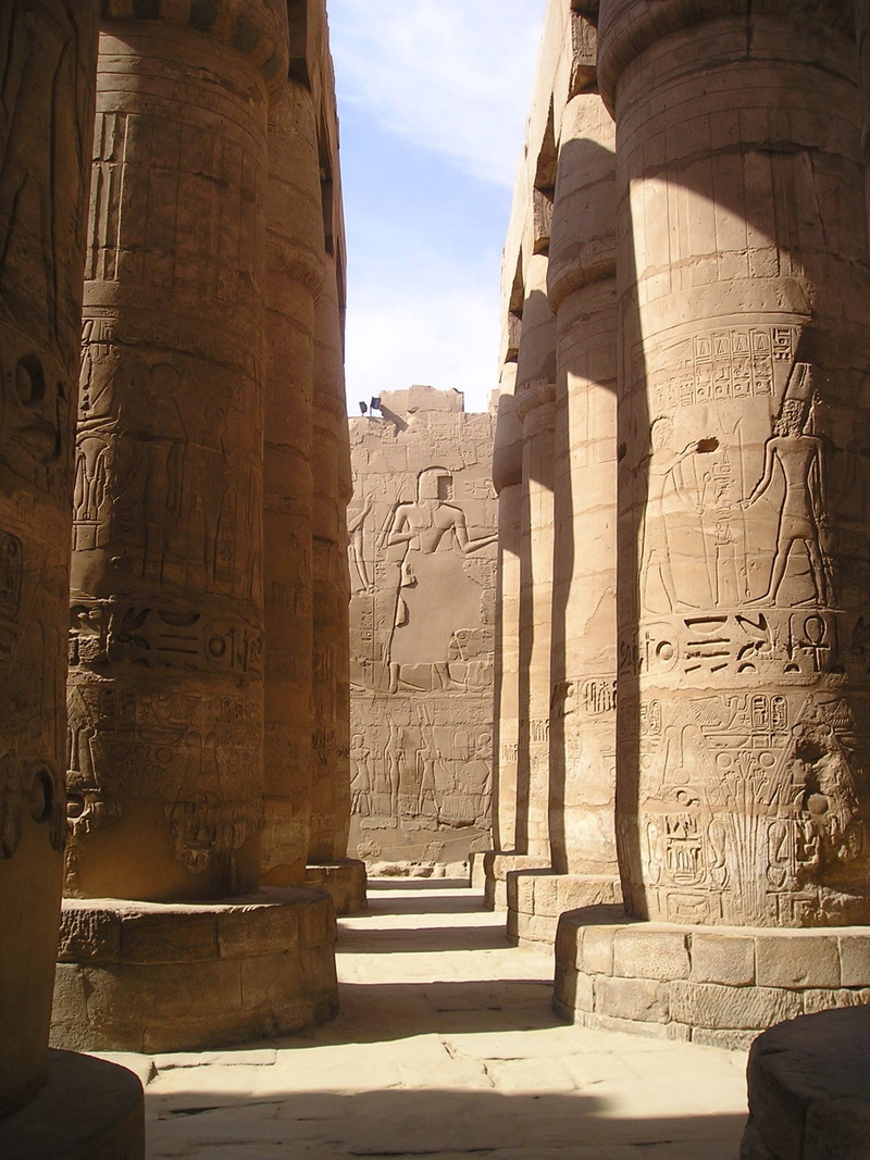 pillars, art and craft, tourism, archaeology, Luxor, brown, the past, 1080P, ancient civilization, carving - craft product, sunlight, Columnar, concrete