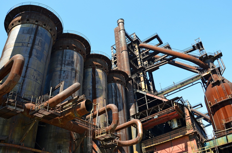 refinery, industrial equipment, architecture, day, nature, low angle view, vysoká pec, ostrava, pipeline, built structure, iron, directly below, metal industry