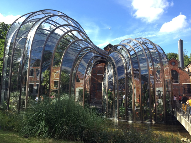 reflection, uk, bombay sapphire distillery, tree, metal, sky, building, 2K, unusual, park, day, design, architectural, plant, no people, architecture