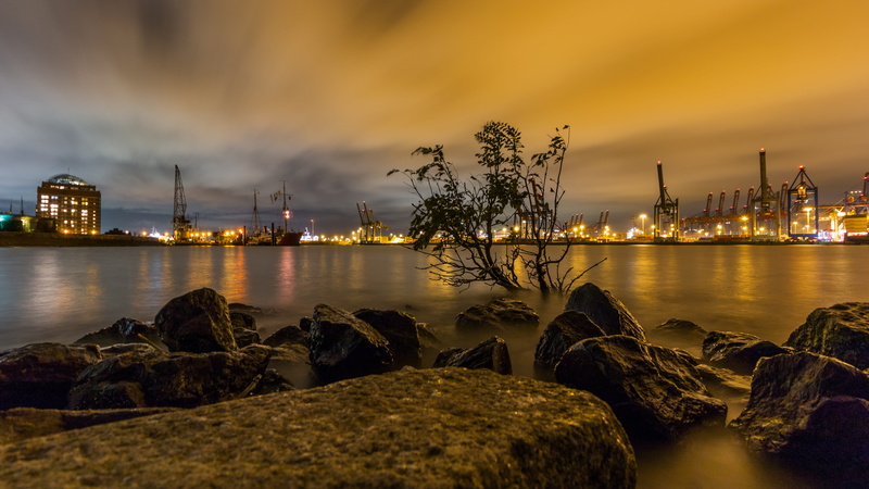 environment, night, business, germany, harbour cranes, port city, outdoors, elbe beach, city, lights, boot, hanseatic city, container ship, cloud - sky