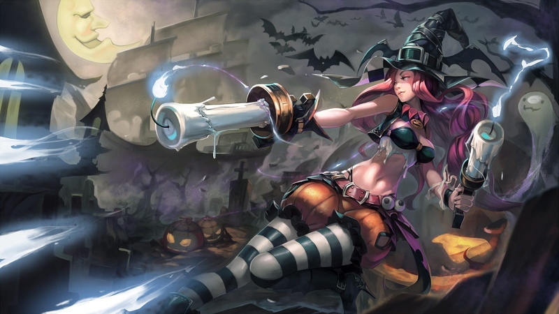 arts, halloween, league-of-legends, fantasy, miss-fortune, grimace, candle, games, anime, holiday, girls, 1080P, pumpkin