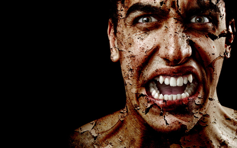 black background, close-up, evil, indoors, mid adult, portrait, vampire, 2K, human face, anger, horror, Male, mouth open, headshot, human body part, grimace