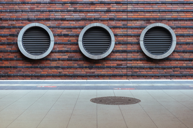 built structure, red, flooring, manhole, tile, pipes, tiled floor, air, no people, structure, wall, circle, 4K, brick wall, reound, modern, ground, tubes