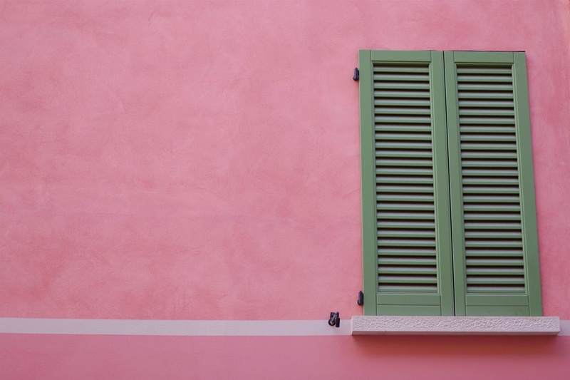 full frame, house, window, outdoors, green color, backgrounds, 720P, wall, day, wall - Building Feature, pattern, pink color, gray, shutters, pink, architecture
