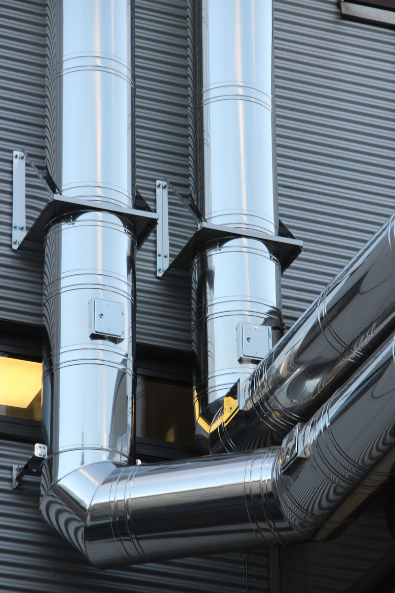 flow, pipes, lighting equipment, stainless steel, two, no people, low angle view, household equipment, guide, piping, tubes, line, shiny, water pipe, machinery