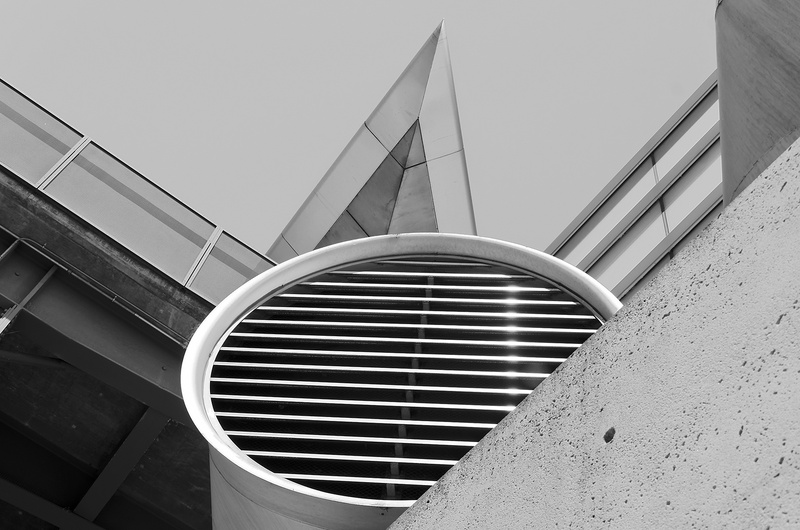 helmet, city, metal, air duct, modern, design, 1080P, texture, ceiling, geometric shape, exterior, building exterior, steel, pattern, alloy, architectural