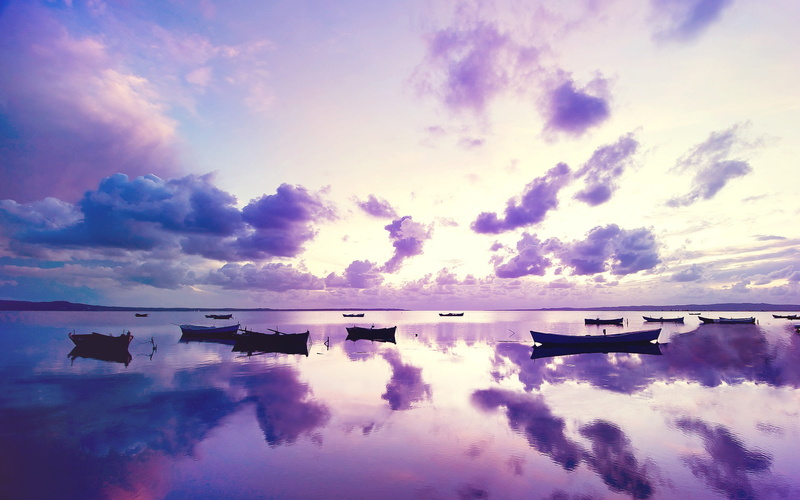 2K, lake, nature, purple sky, color correction, boat
